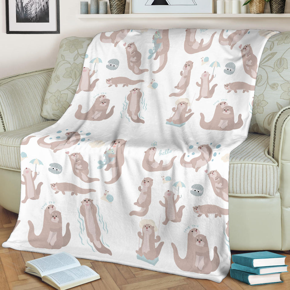 Cute Sea Otters Pattern Premium Blanket