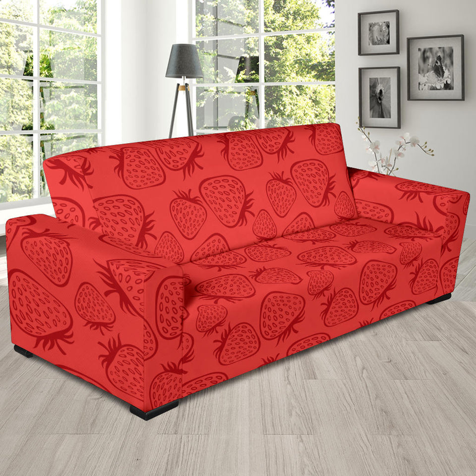 Strawberry Pattern Red Background Sofa Slipcover