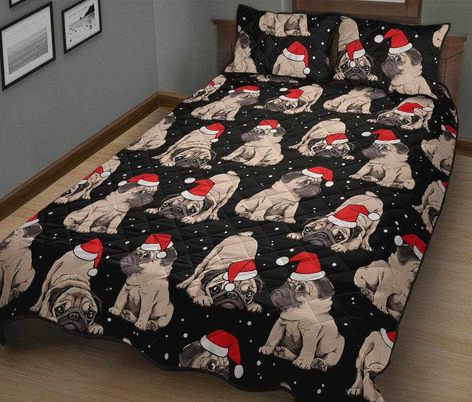 Christmas Pugs Santa_s red cap pattern Quilt Bed Set