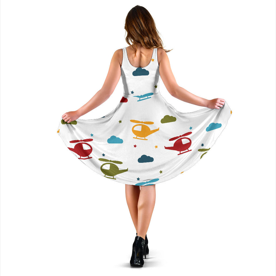 Colorful Helicopter Pattern Sleeveless Midi Dress