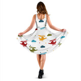 Colorful Helicopter Pattern Sleeveless Midi Dress