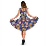 Sugar Skull Flower Pattern Sleeveless Midi Dress