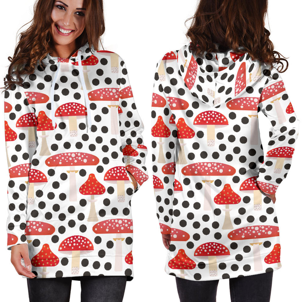 Red Mushroom Dot Pattern Women'S Hoodie Dress
