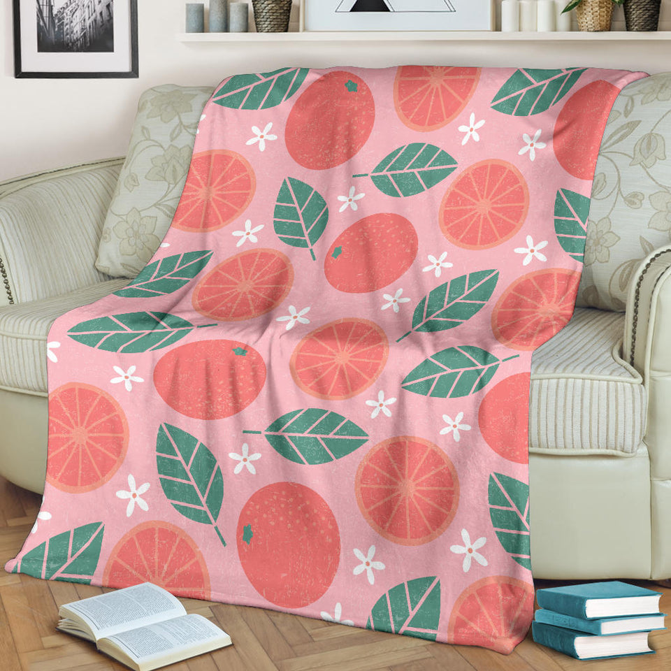 Grapefruit Leaves Flower Pink Background Premium Blanket