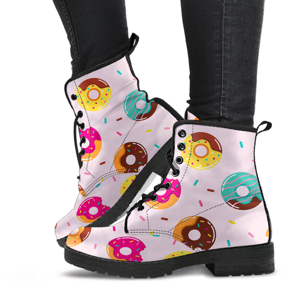 Donut Pattern Glaze Pink Background Leather Boots