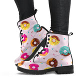 Donut Pattern Glaze Pink Background Leather Boots