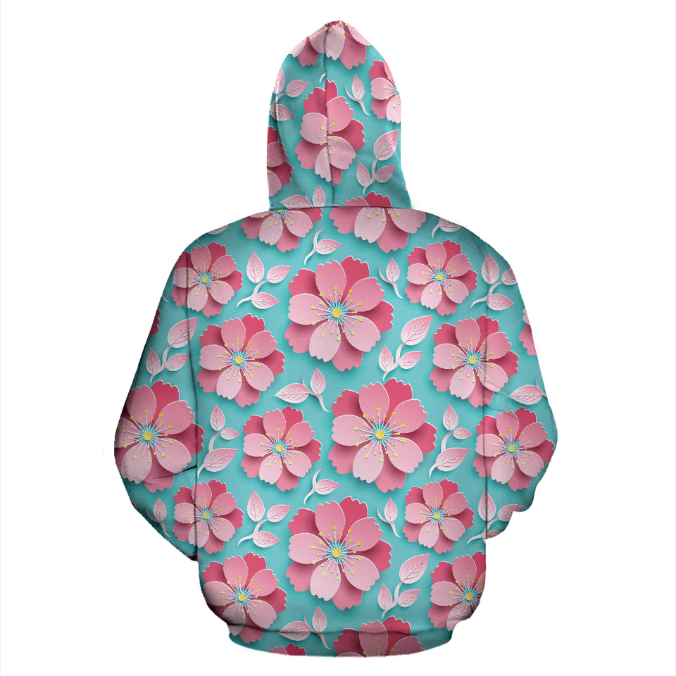 3D Sakura Cherry Blossom Pattern Zip Up Hoodie