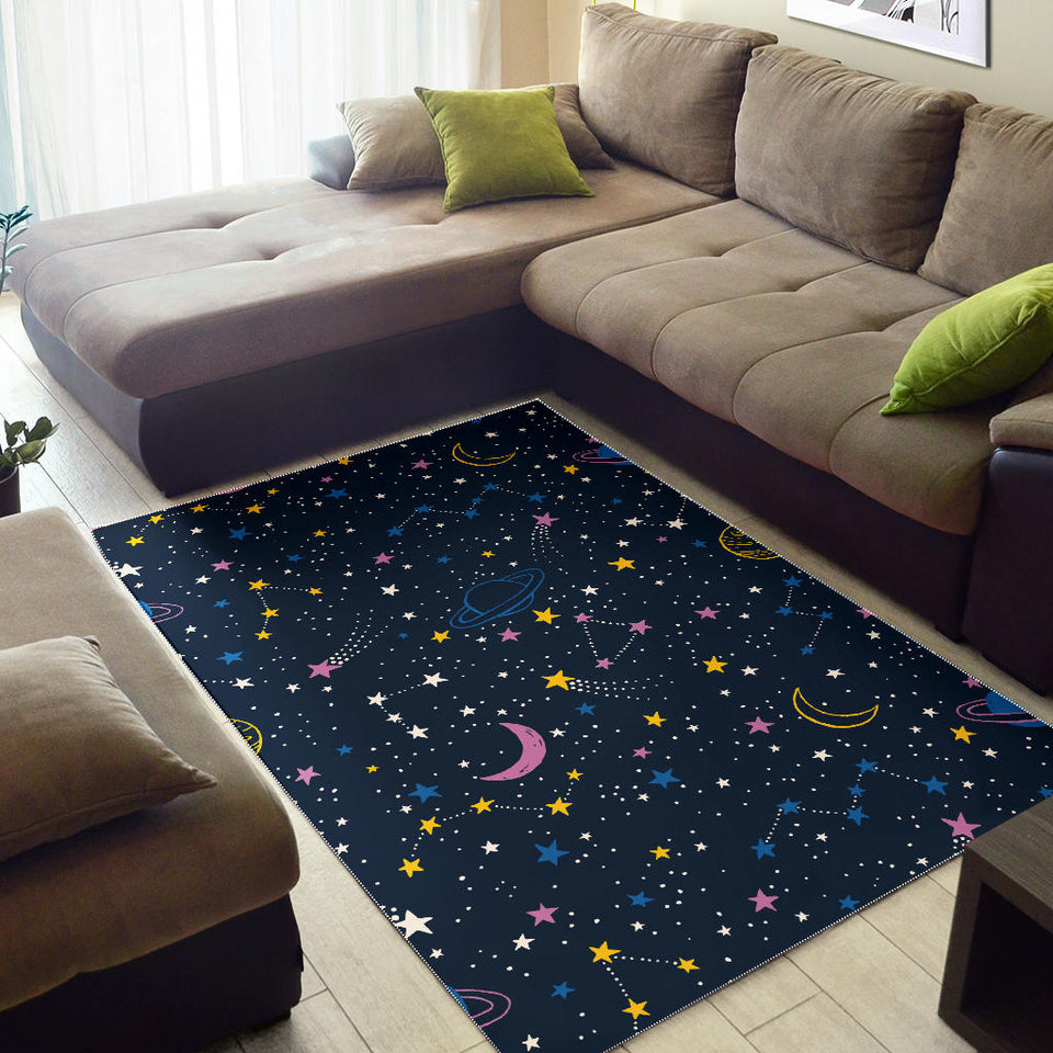 Space Pattern With Planets, Comets, Constellations And Stars Area Rug