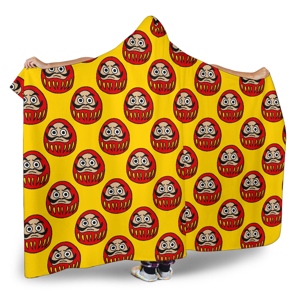 Daruma Japanese Wooden Doll Yellow Background Hooded Blanket