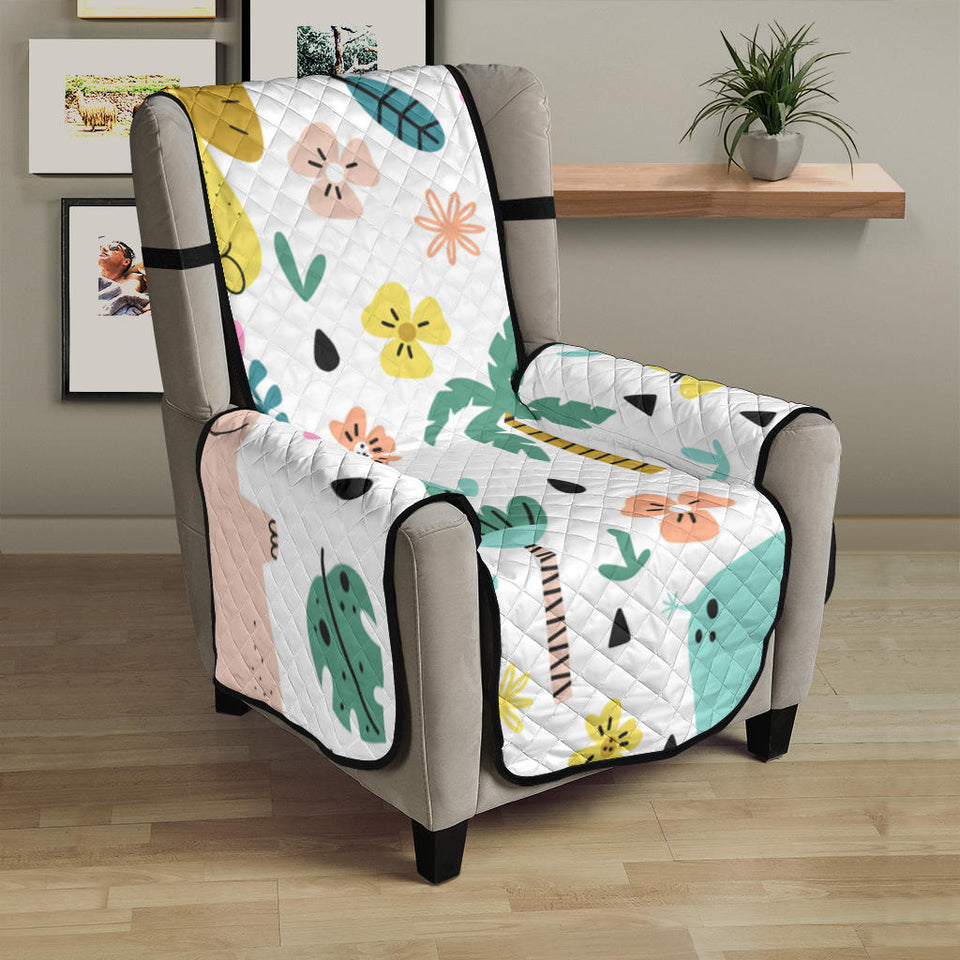 Cute elephants palm tree flower butterfly pattern Chair Cover Protector