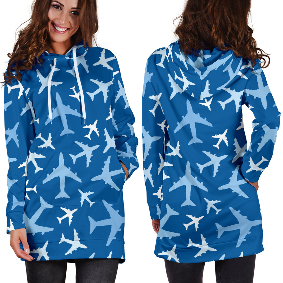 Airplane Pattern In The Sky Women'S Hoodie Dress