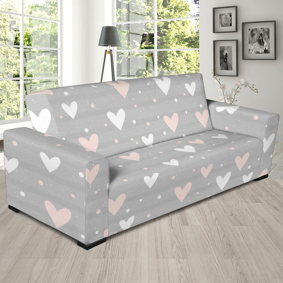 Heart Pattern Gray Background Sofa Slipcover
