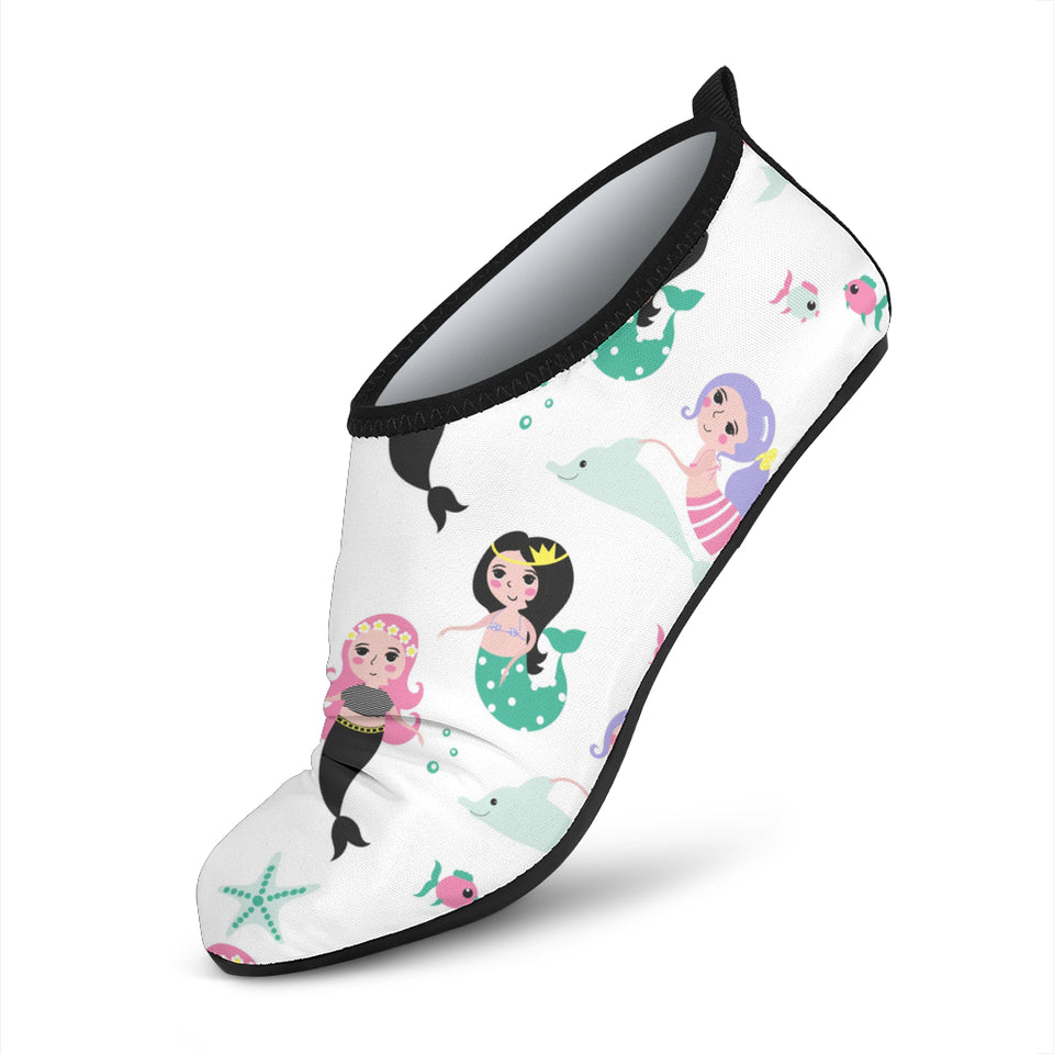 Cute Mermaid Dolphin Fish Starfish Pattern Aqua Shoes