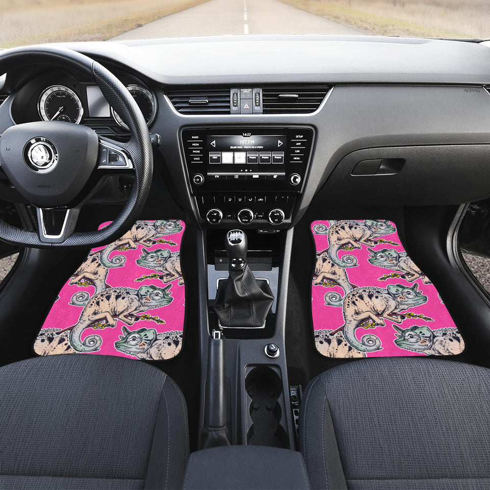Chameleon Lizard Pattern Pink Background Front And Back Car Mats
