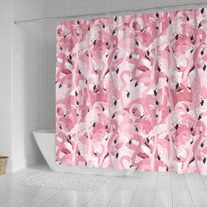 Pink Flamingos Pattern Background Shower Curtain Fulfilled In US