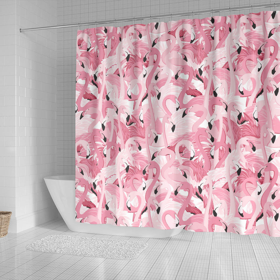 Pink Flamingos Pattern Background Shower Curtain Fulfilled In US