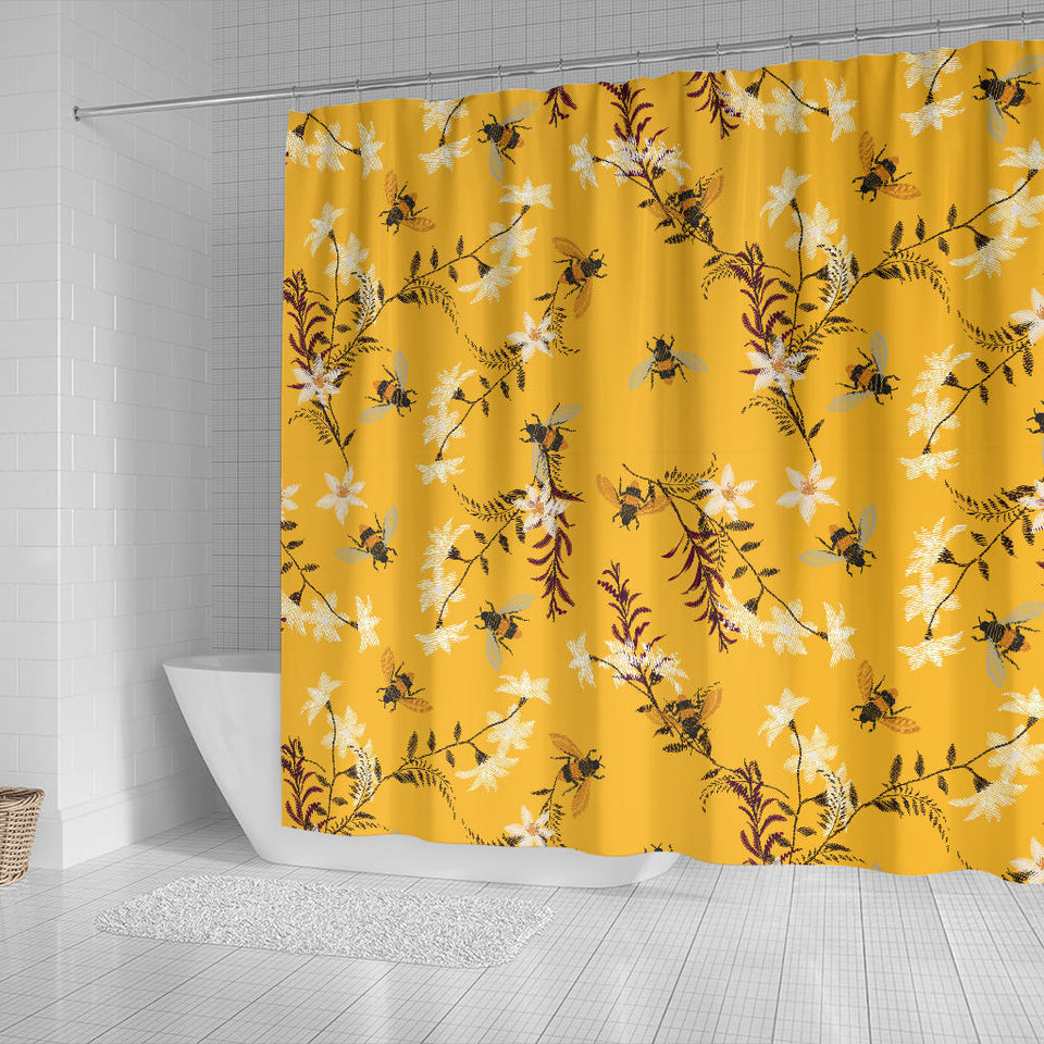 Bee Flower Pattern Shower Curtain Fulfilled In US
