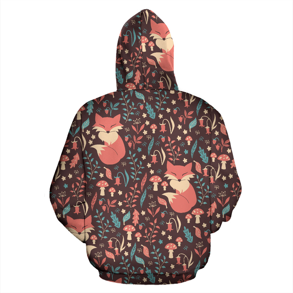 Fox Leaves Mushroom Pattern Zip Up Hoodie