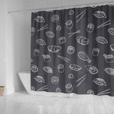 Sushi Pattern Black Background Shower Curtain Fulfilled In US