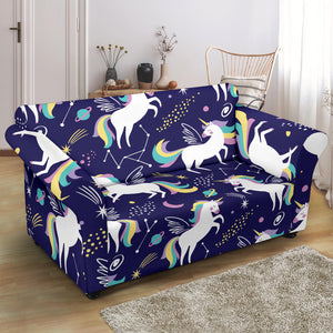 Hand Drawn Cute Unicorn Star Planet Loveseat Couch Slipcover