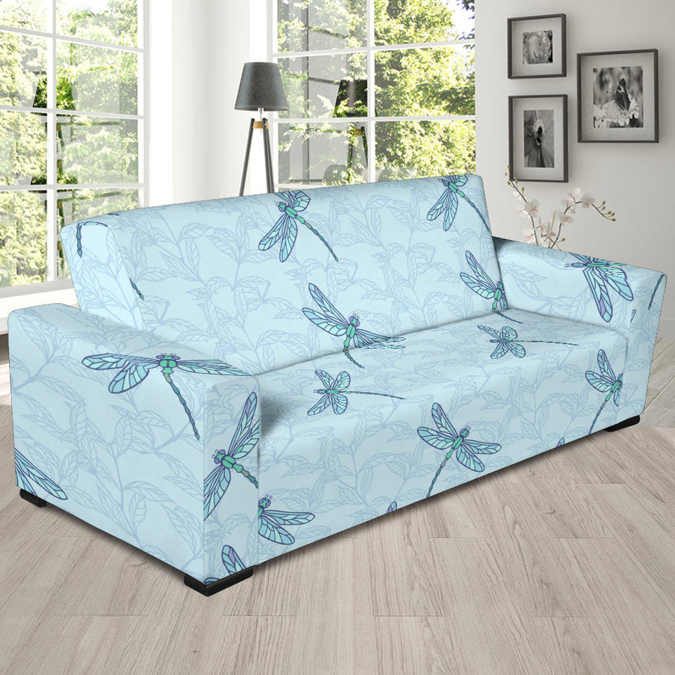 Dragonfly Pattern Blue Background Sofa Slipcover