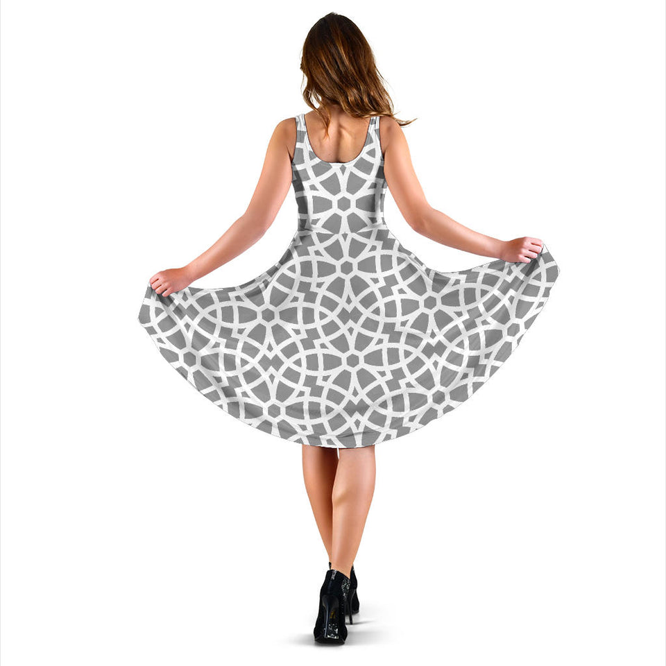 Arabic Gray Pattern Sleeveless Midi Dress