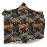 Chameleon Lizard Tropical Leaves Palm Tree Hooded Blanket