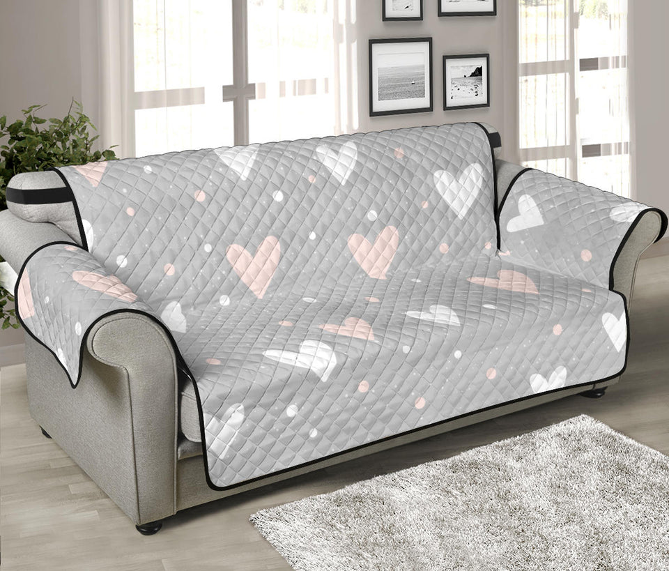 Heart pattern gray background Sofa Cover Protector