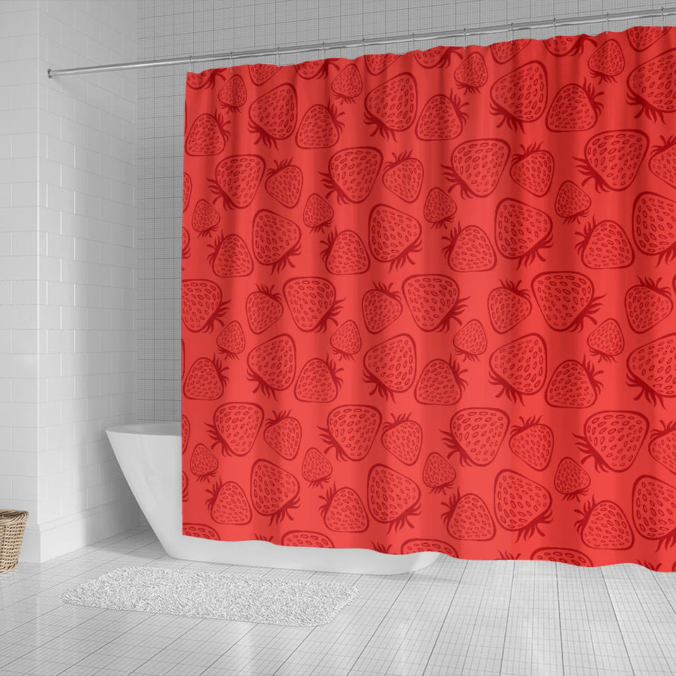 Strawberry Pattern Red Background Shower Curtain Fulfilled In US