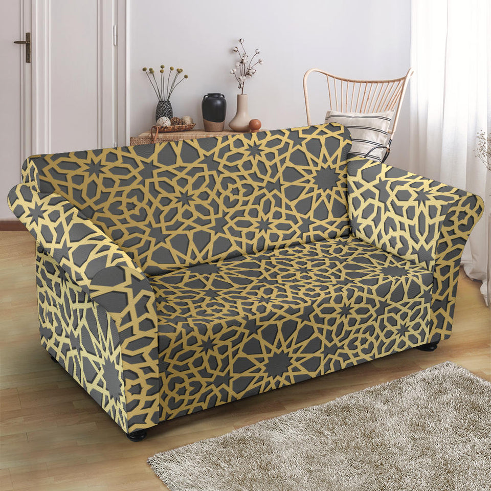 Arabic Star Gold Pattern Loveseat Couch Slipcover