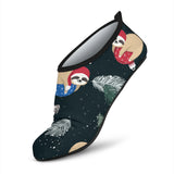 Cute Sloths Sleeping Christmas Ball Santa Hat Pattern Aqua Shoes