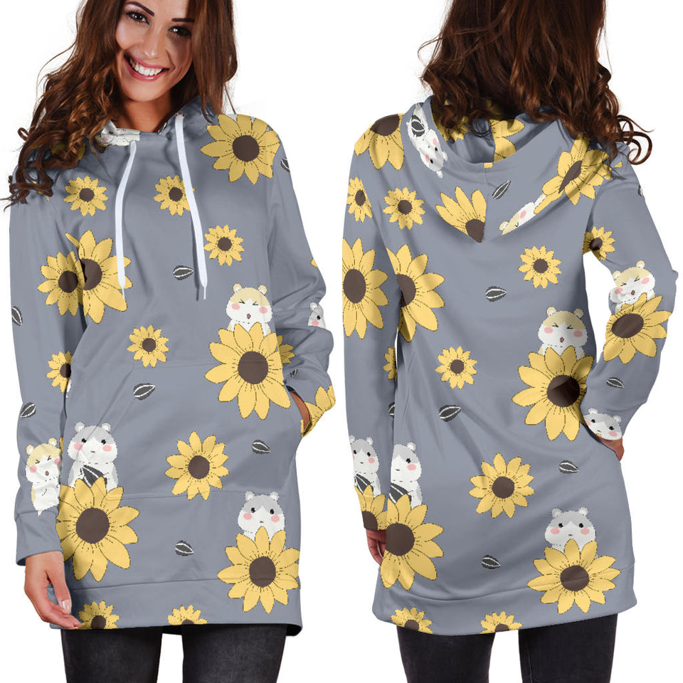 Cute Hamster Sunflower Pattern Background Women'S Hoodie Dress