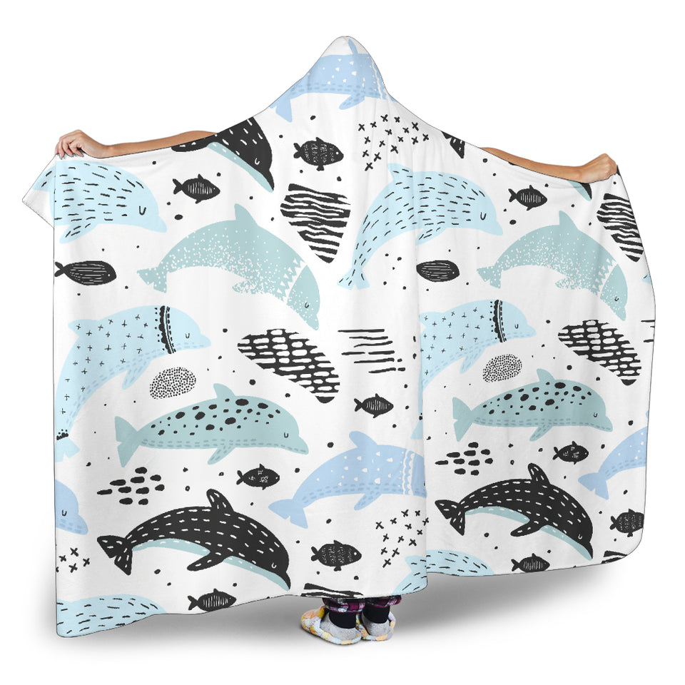 Cute Dolphins Childish Style Pattern Hooded Blanket