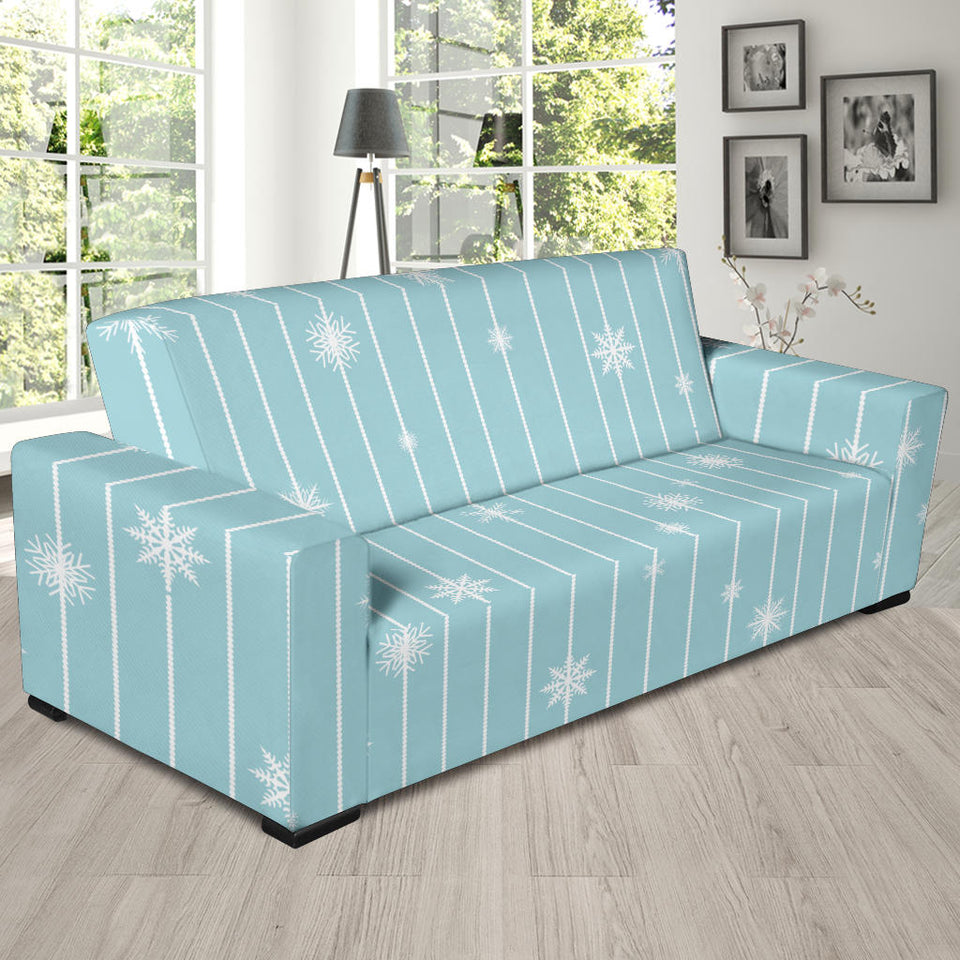 Snowflake Pattern Blue Stripe Background Sofa Slipcover