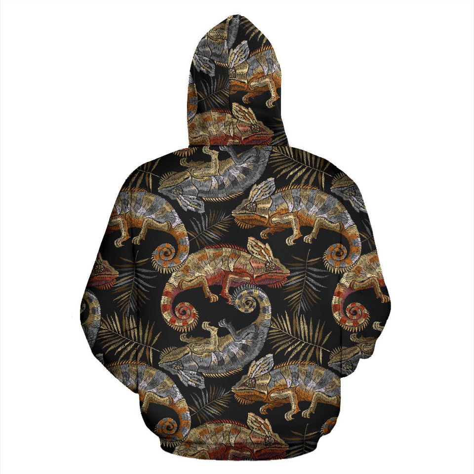 Chameleon Lizard Tropical Leaves Palm Tree Men Women Pullover Hoodie