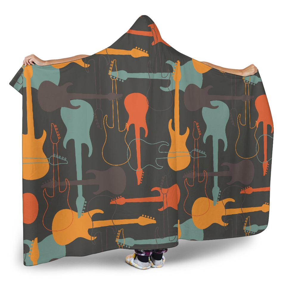 Electric Guitars Pattern Hooded Blanket