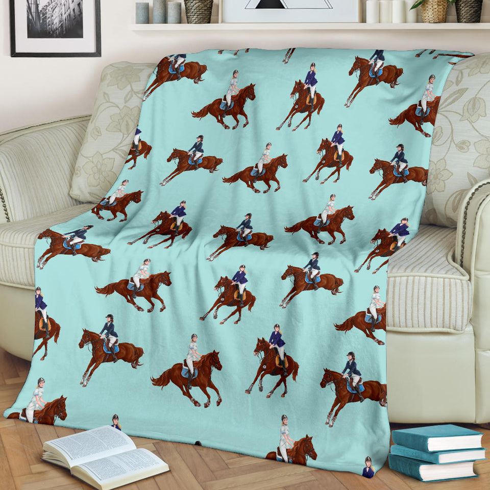 Horses Running Horses Rider Pattern Premium Blanket
