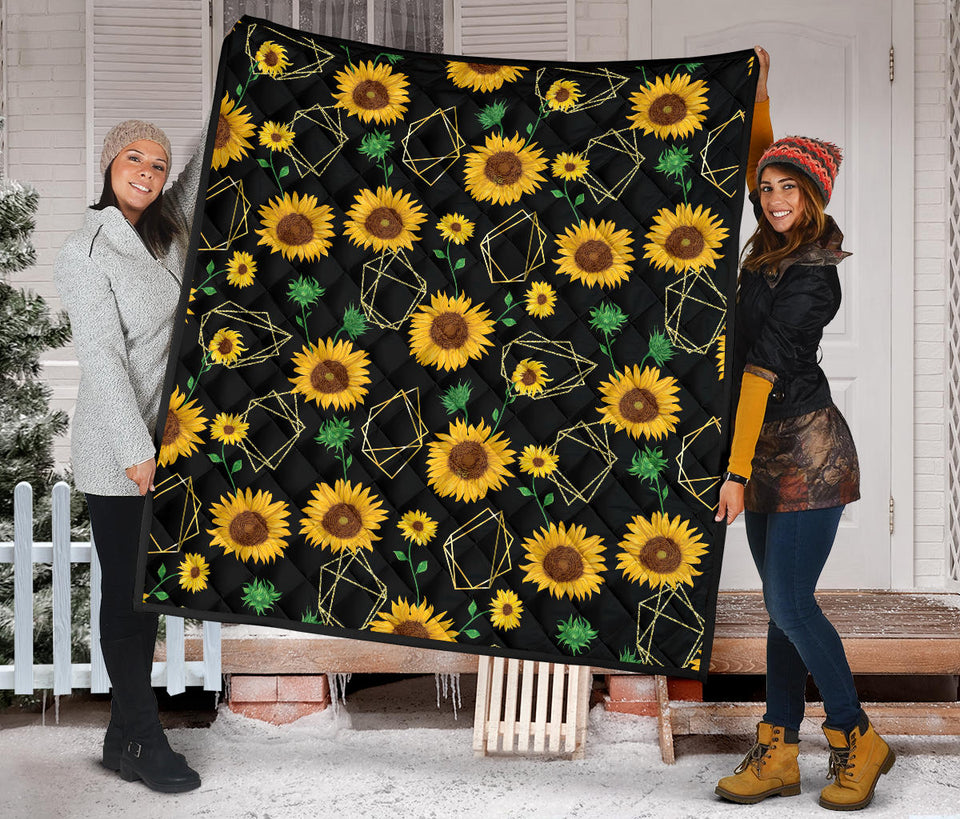 Sunflower Golden Polygonal Shapes Premium Quilt