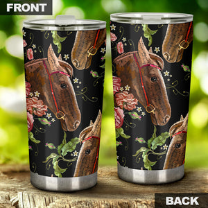 Horse Head Wild Roses Pattern Tumbler