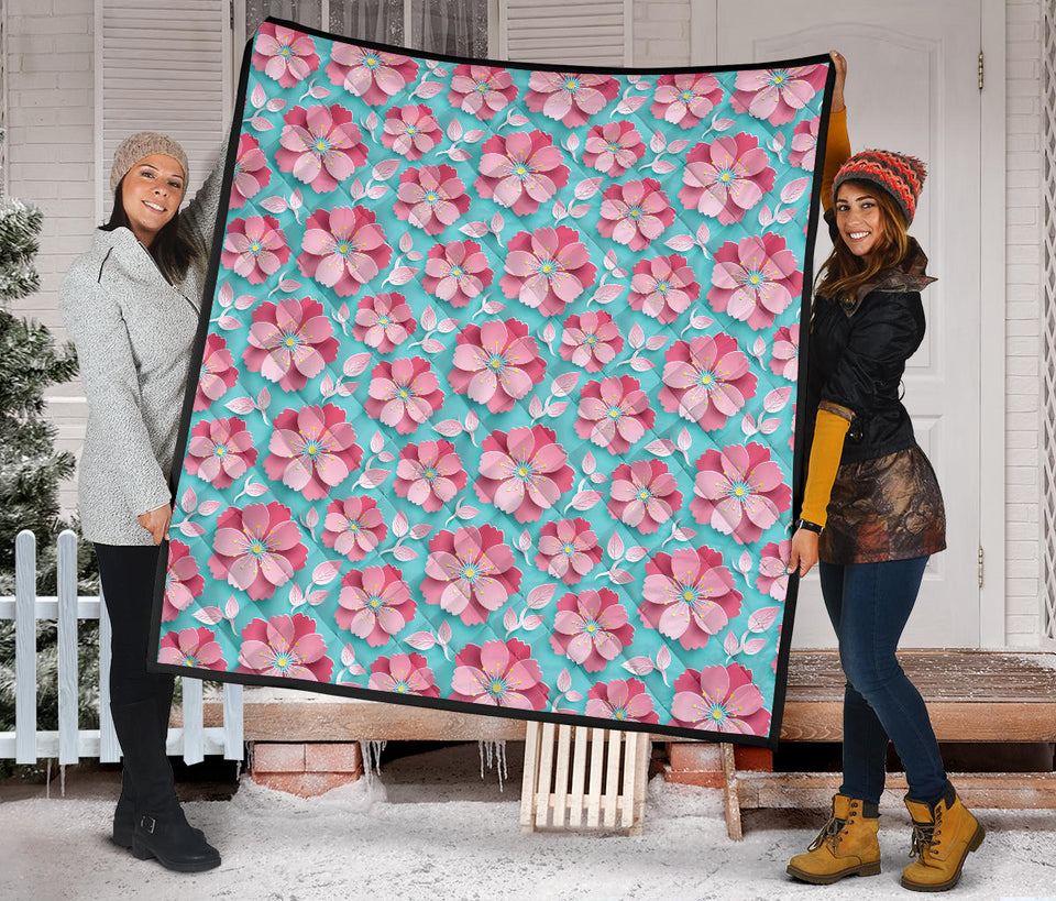 3D Sakura Cherry Blossom Pattern Premium Quilt