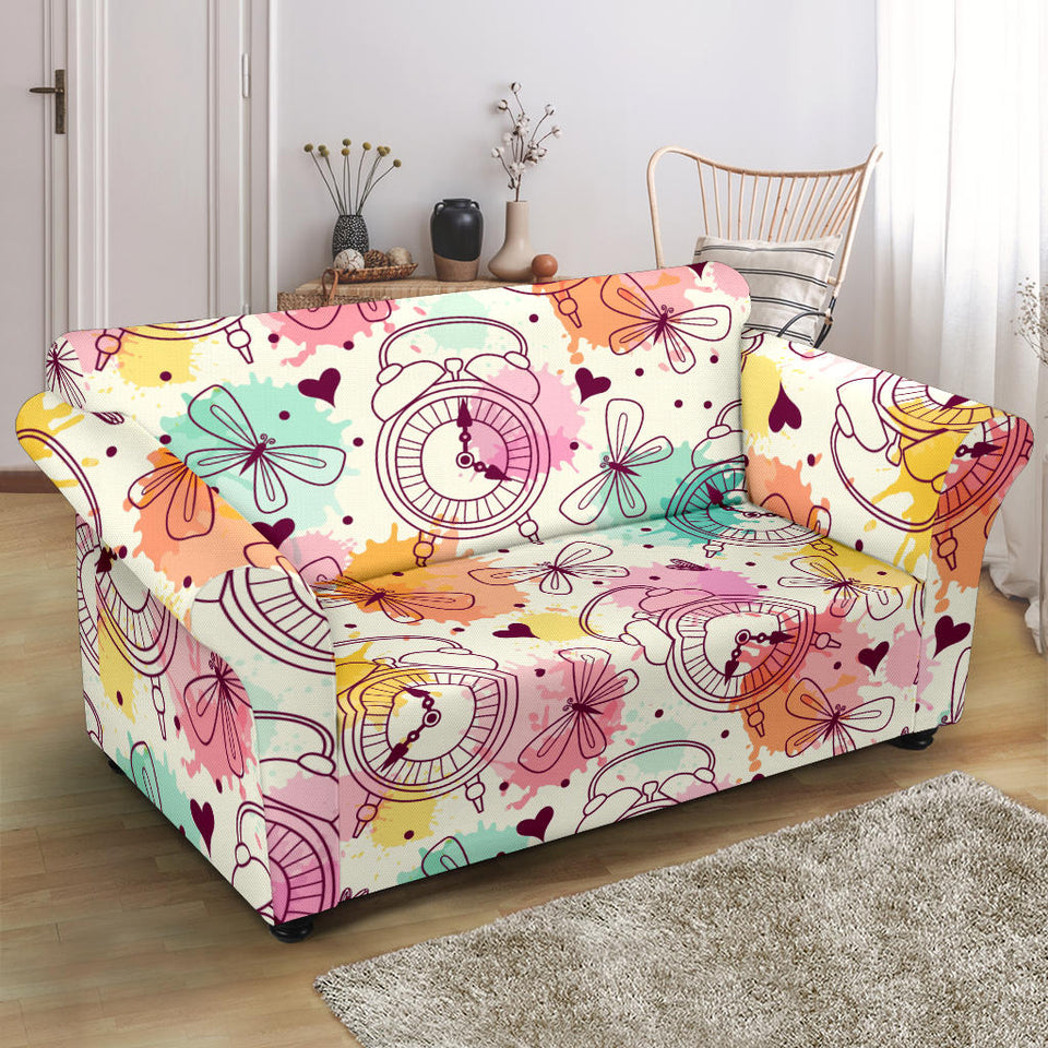 Clock Butterfly Pattern Loveseat Couch Slipcover