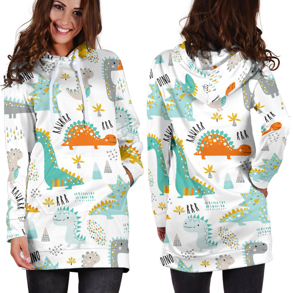 Cute Funny Kids Dinosaurs Pattern Women'S Hoodie Dress