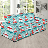 Red White Sailboat Wave Background Sofa Slipcover