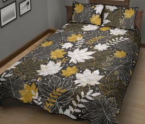Beautiful gold autumn maple leaf pattern Quilt Bed Set