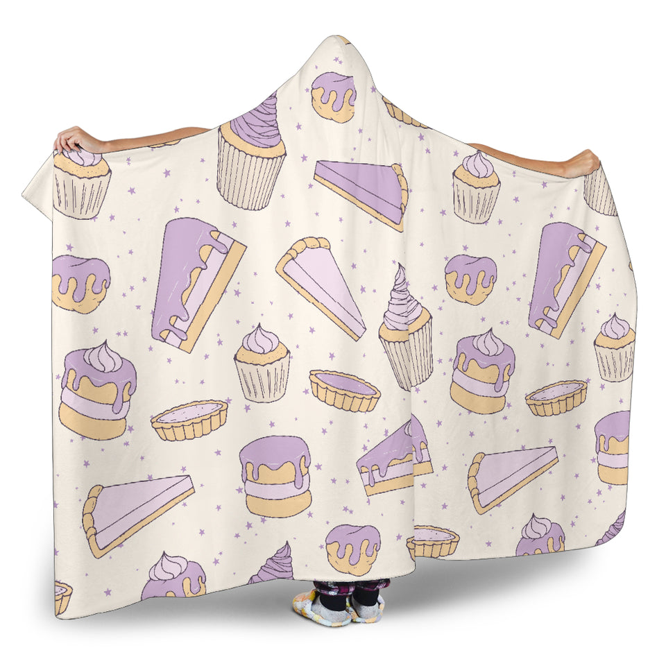 Cakes Pies Tarts Muffins And Eclairs Purple Blueberry Topping Pattern Hooded Blanket