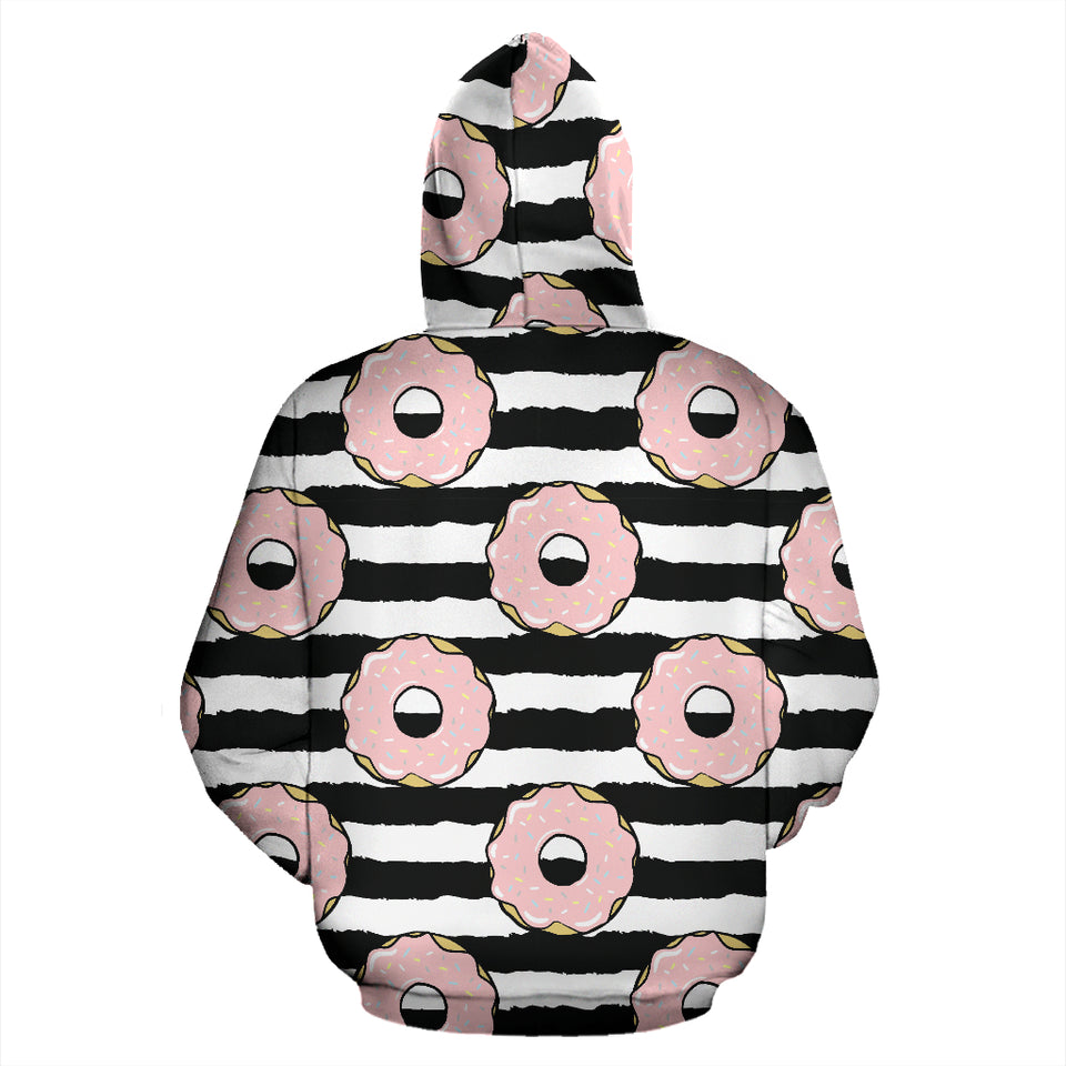 Donuts Pink Icing Striped Pattern Zip Up Hoodie