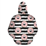 Donuts Pink Icing Striped Pattern Zip Up Hoodie