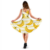 Banana Pattern Blackground Sleeveless Midi Dress