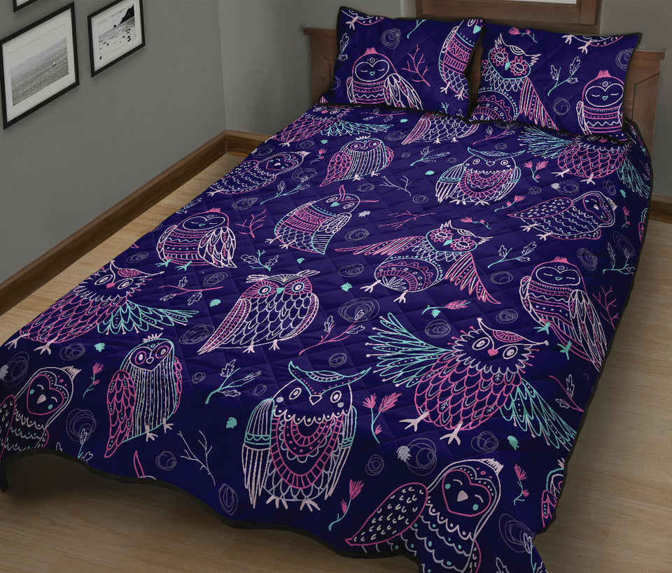 Cute owls pattern boho style ornament Quilt Bed Set