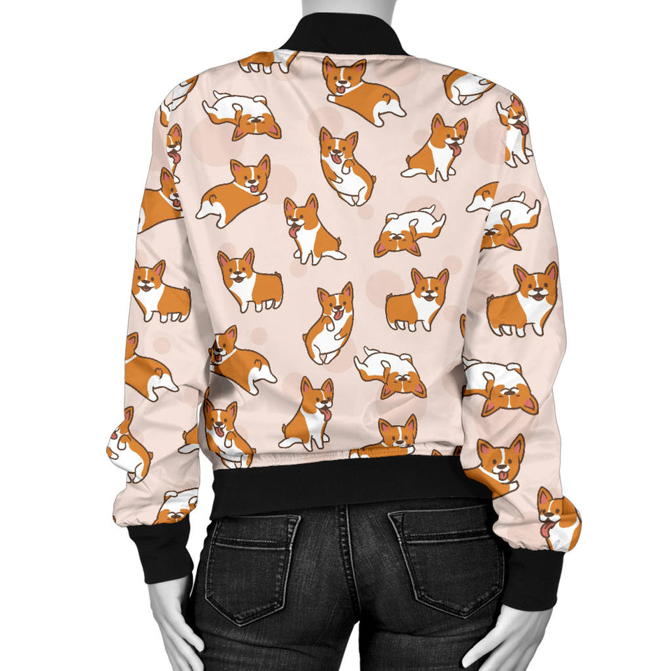 Cute Corgis Pattern Pink Background Women'S Bomber Jacket